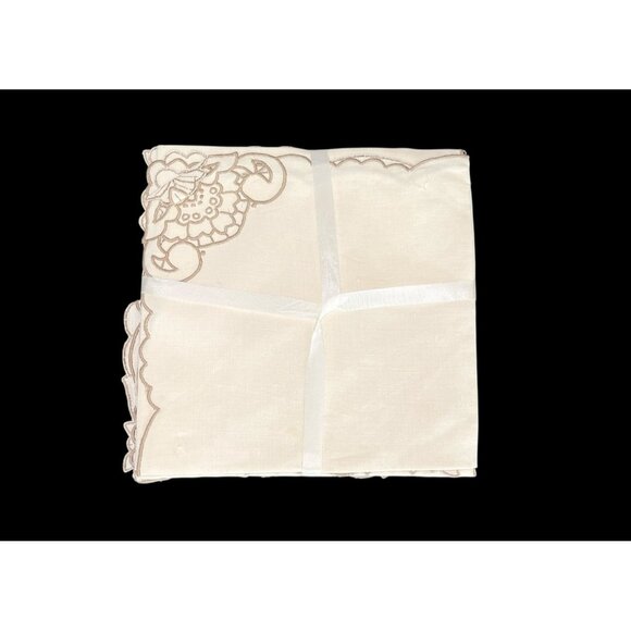 Vintage Handmade Embroidered Tablecloth 40"x40" w/ 8 Napkins 9" Floral Unused - Picture 5 of 5